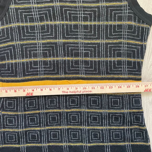 A. Ida Wool Blend Sweater Dress Women's Size Large Black/Yellow Geometric Plaid - Picture 6 of 8